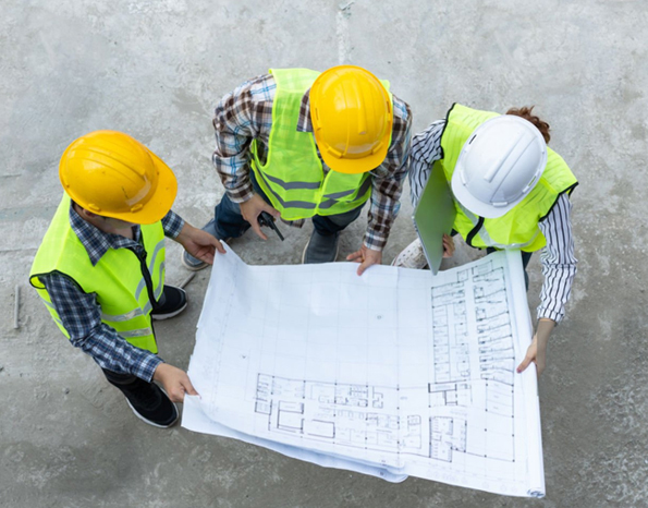 Two workers on a rooftop shaking hands