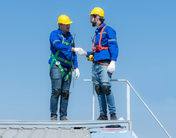 Roofing equipment and tools on rooftop